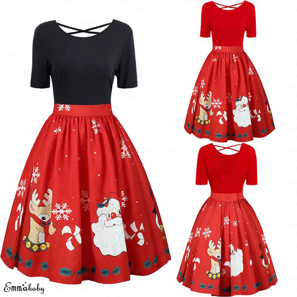

Hirigin Xmas 2018 Newest Womens Ladies Christmas Vintage Santa Claus Print Oversized Evening Party Dress Clubwear Plus Size