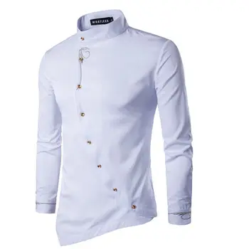 

Luxury Fashion Men Button Irregular Fit Casual Solid Slim Fit Shirt Long Sleeve Dress Shirts Casual Shirt Tops