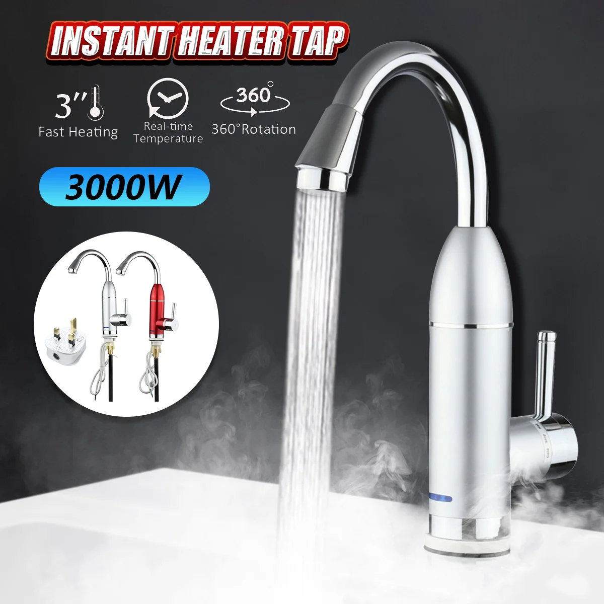 

Tankless Water Heater Electric Kitchen Electric Instant Heating Faucet Tap Water Hot /Cold Tap With LED Display UK Plug