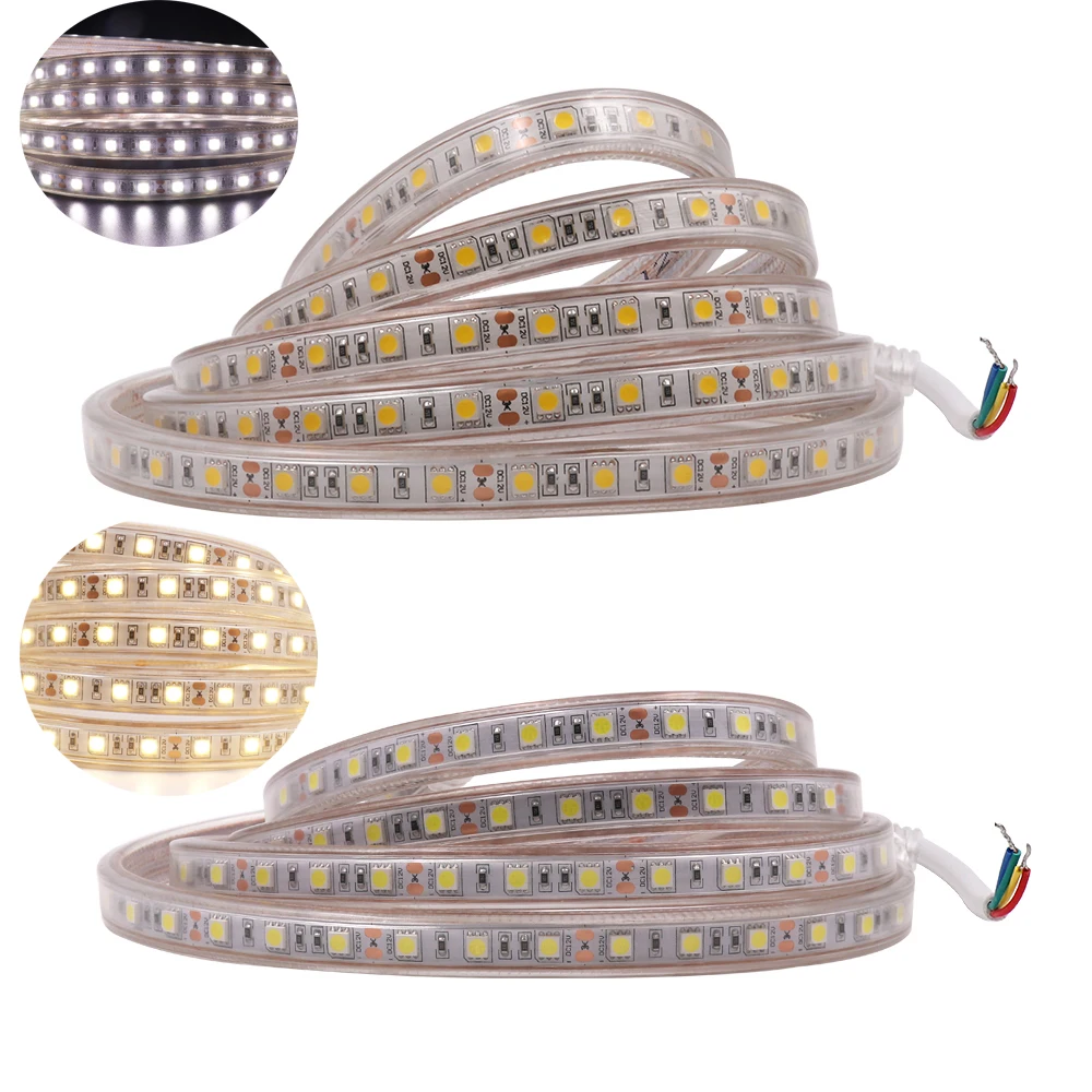 

12V 24V Led Strip Light SMD 5050 Warm White Waterproof Flex Stripe Rope Use 220V 110V to 12V 24V Adapter 1M 5M 10M 20M 50M 100M