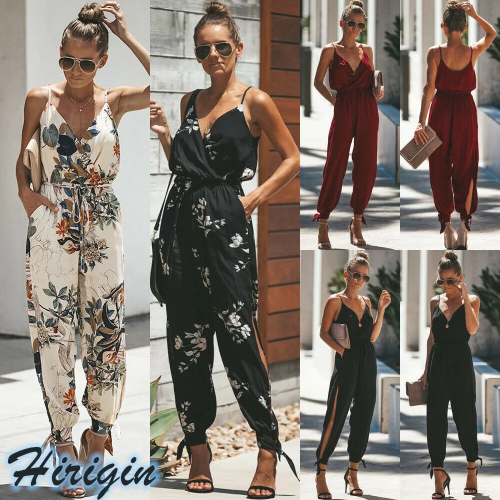 Summer Women Jumpsuits 2019 New Women Summer Sleeveless V-Neck Strap Backless Jumpsuit Lace Up High Waist Slim Jumpsuits Summer Women Jumpsuits 2019 New Women Summer Sleeveless V-Neck Strap Backless Jumpsuit Lace Up High Waist Slim Jumpsuits
