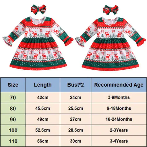 Рождественское платье с длинными рукавами и оборками для маленьких девочек вечерние новогодние платья с рисунком снежинок и оленей повязка на голову для девочек