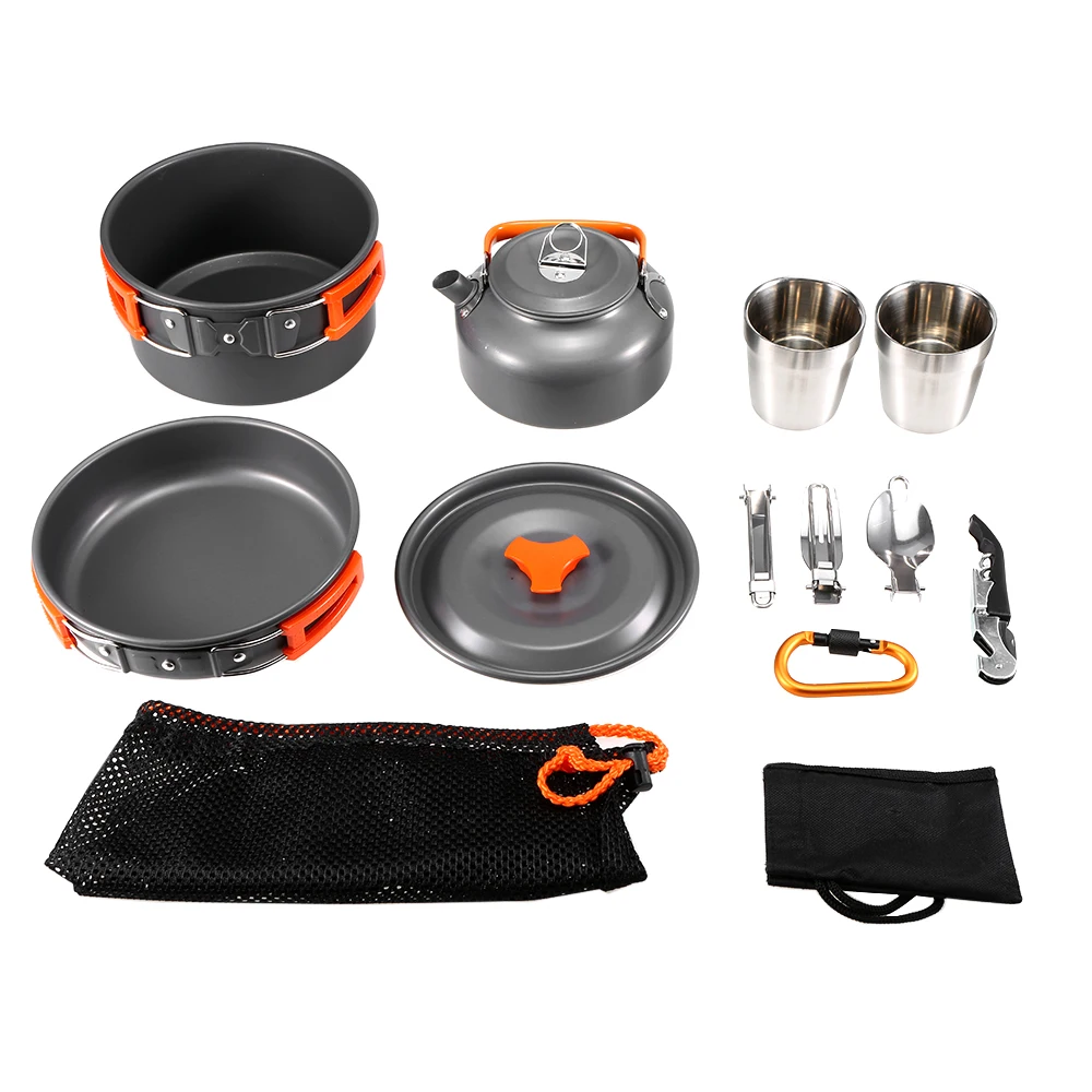 

AOTU 10 Pcs Camping Cookware Outdoor Cookware Set Picnic Camping Cookware Tableware Kit With Spoon Fork Cutter Cup Bottle Opener