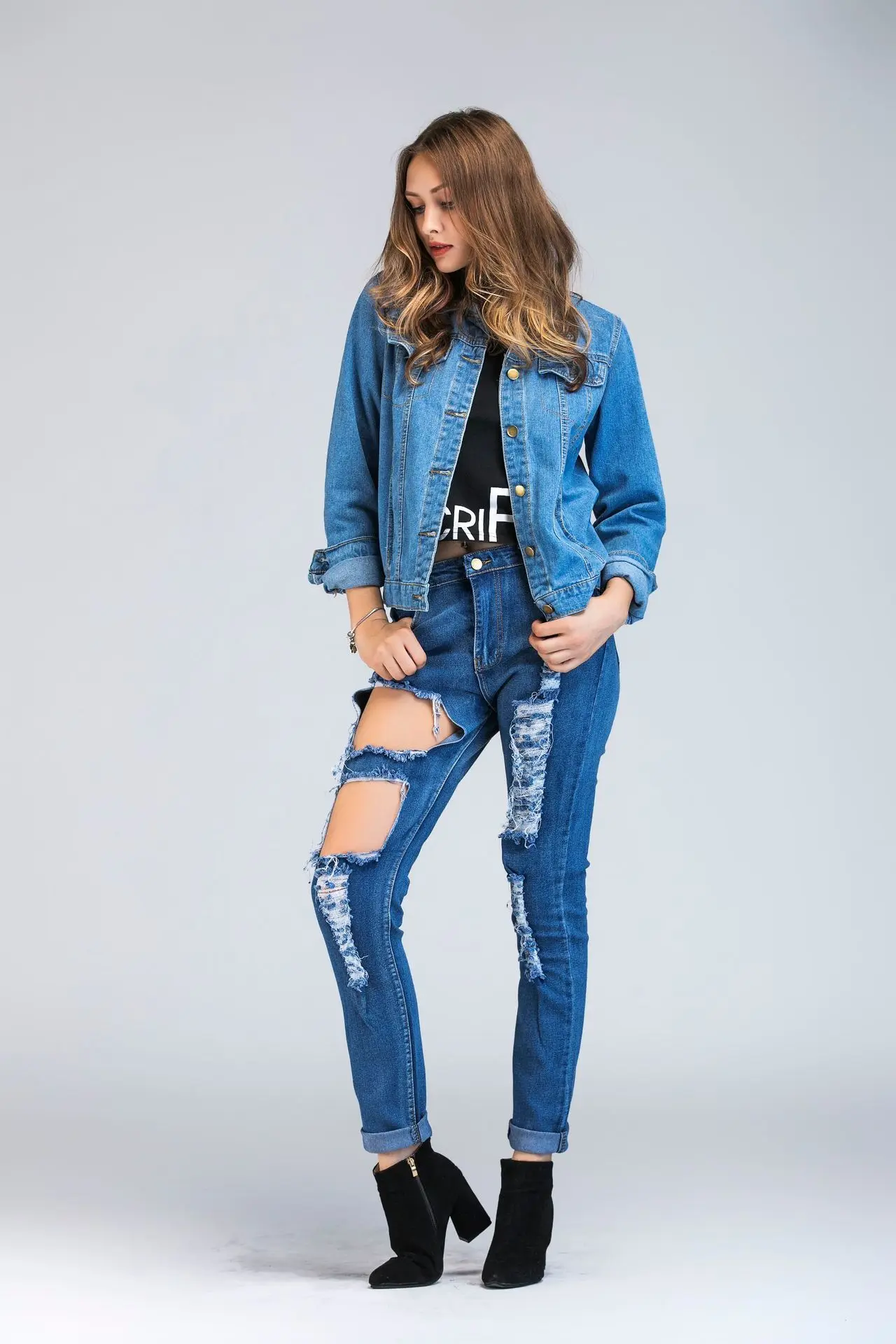 Women Basic Denim Coats Autumn Vintage Rose Letter Embroidery Jacket Long Sleeve Loose Plus Size 5XL Jeans Jackets Girls Outwear