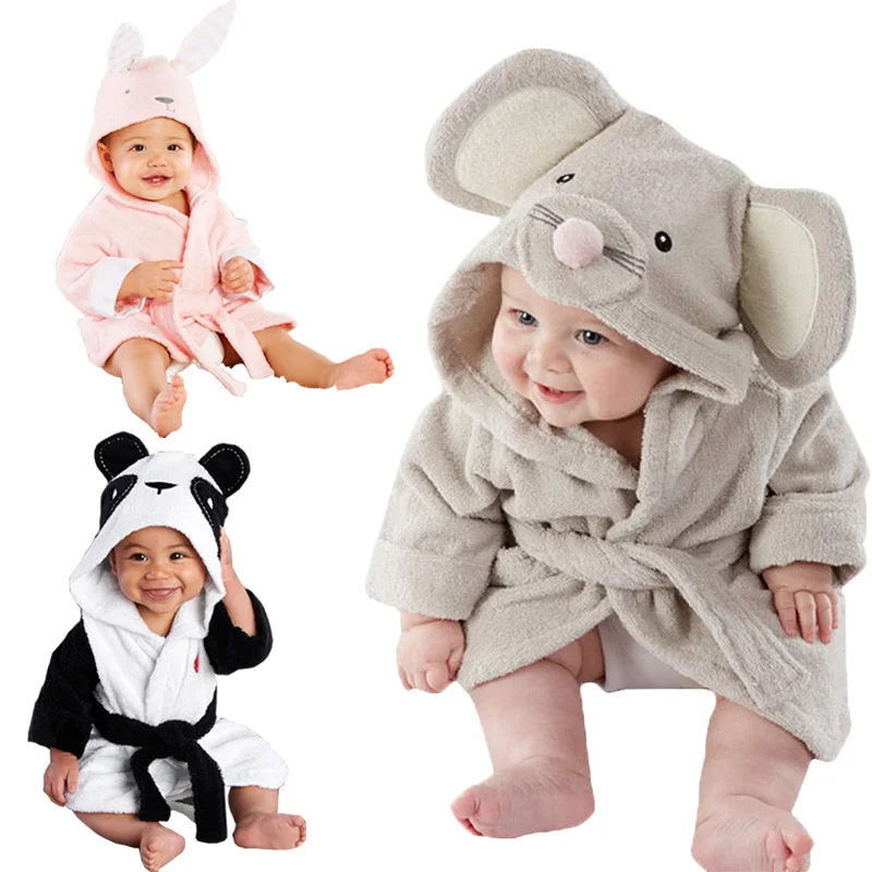 

2019 Hot Cartoon Animal Baby Boy Girl Hooded Solid Bathrobe Bath Towel Bath Terry Bathing Robe