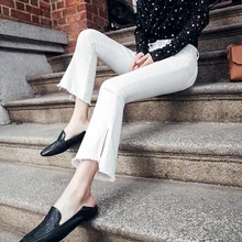 Весенне-летние женские узкие джинсы, джинсы для девочек, женские растягивающиеся женские джинсы с высокой талией, Раздвоенная вспышка, штаны