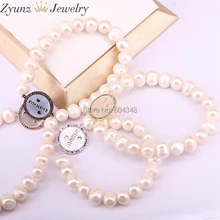 5 шт. ZYZ329-2747 Радуга Мама ювелирные изделия микро Pave CZ круглый жемчуг в оправке мама слова натуральный жемчужный бисерные браслеты женские украшения