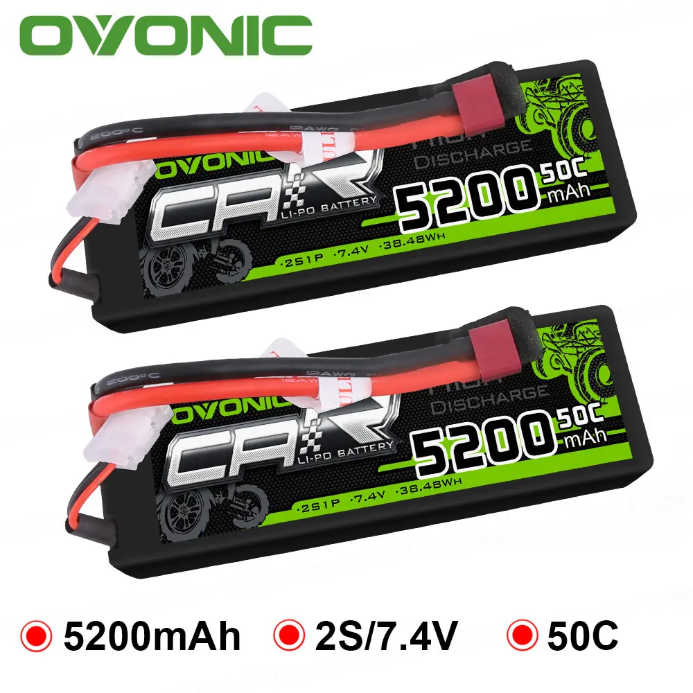 2 упаковки аккумуляторов OVONIC 5200 мАч 50C Lipo 2S 7 4 В Твердый Чехол для Traxxas Slash Losi HPI Yokomo