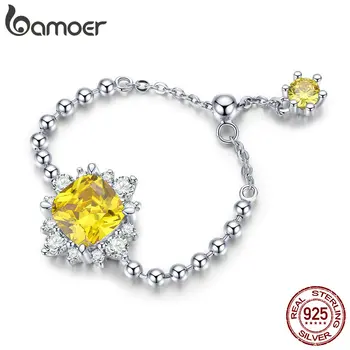 

BAMOER High Quality 100% 925 Sterling Silver Geometric Simple Zircon Chain Rings for Women Wedding Engagement Jewelry SCR484