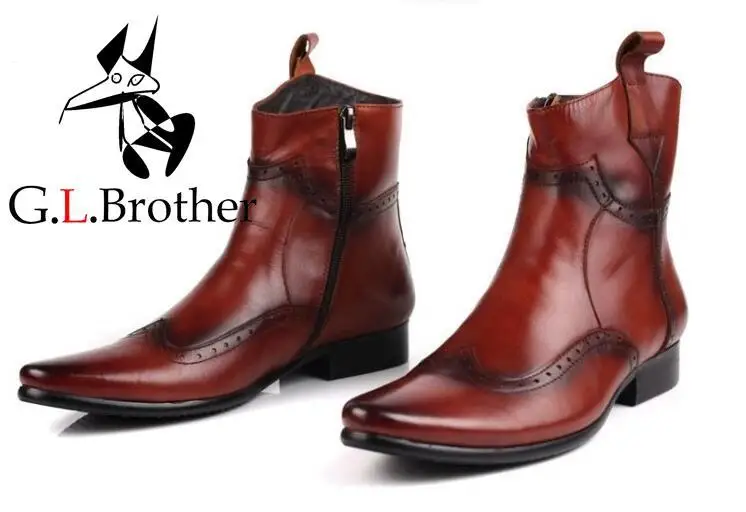 

Roman Boots Dress Shoes Genuine Leather Ruffles Soft Leather Vintage High Top Casual Shoes Pointed Toes Carved Ankle Boots