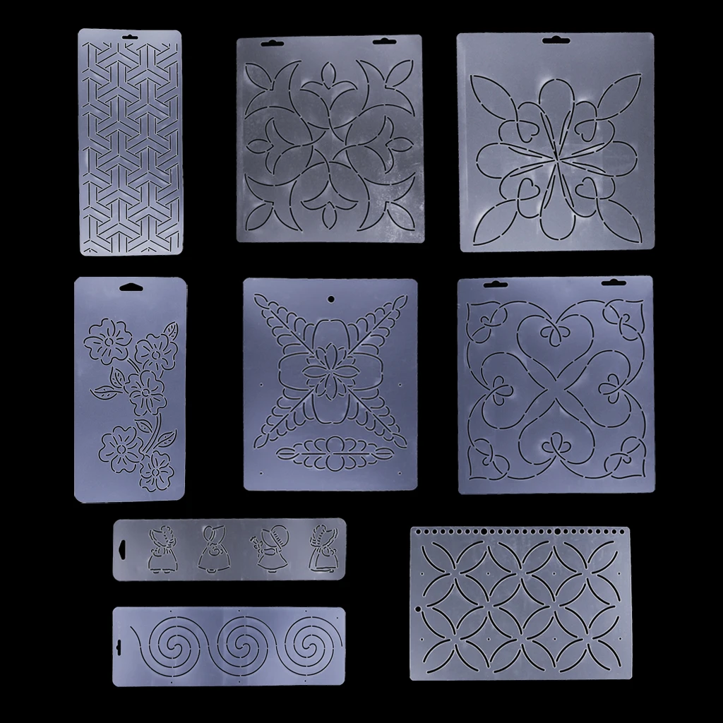 2 Pieces Semi-Transparent Flower Pattern Plastic Drawing Quilting Stencil for DIY Crafts