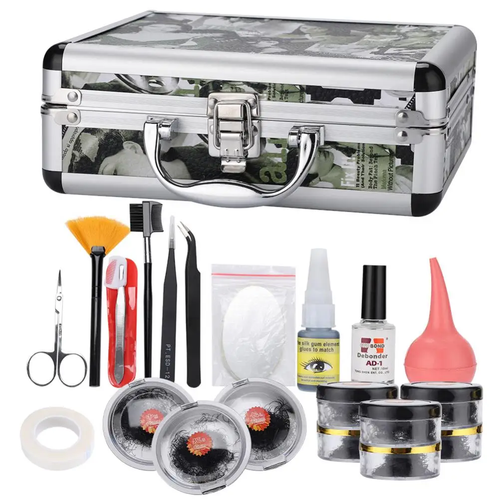 

23pcs False Eyelashes Extension Curler Kit for Individual Eye Lashes Makeup Natural Long Grafted Fake Eyelash Set With Glue Case