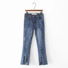 ZOUHIRC женские модные джинсы с жемчугом, открывающая манжета, уличная женская джинсовая брюки, большие размеры