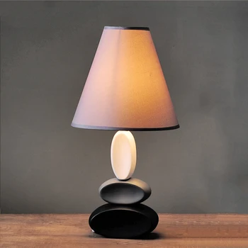 

China Ceramic LED Table Lamps Holder Gray Cloth Lampshade Table Lights Bedroom Bedside Home Decor Lighting Fixtures Luminaire