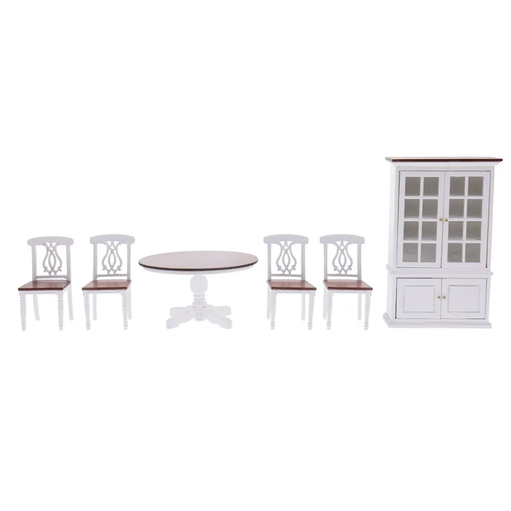  1:12 Scale Dollhouse Dining Room Furniture Wooden Table Chair Cabinet Miniature Doll House Accessor