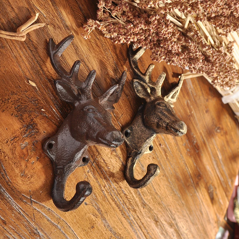 Retro Vintage Deer Head Animal Shape Clothes Hook Hanger Wall/Door Coat Hats Keys Mounted Hook Hanging Hook Home Decoration