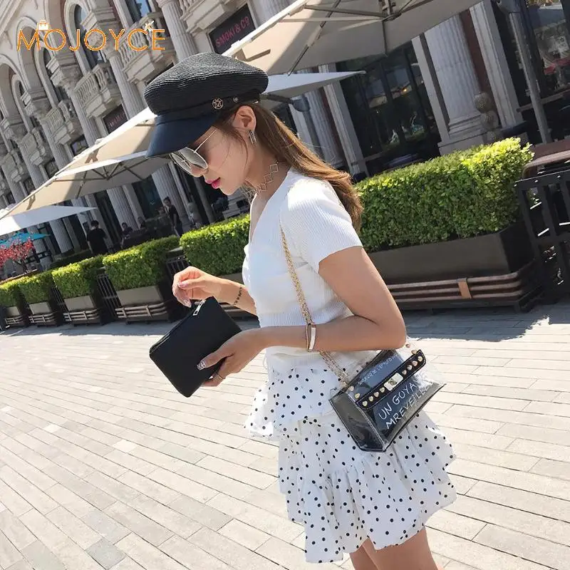 أزياء شفافة نظيفة سلسلة Crossbody مخلب حقائب كتف الحلو المطبوعة إلكتروني مربع الهاتف حقيبة سلسلة حقيبة كتف