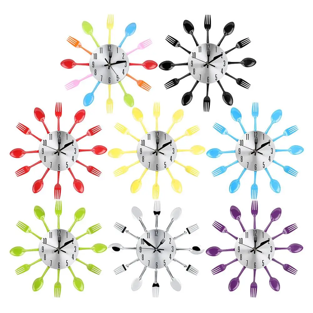 

Noiseless Stainless Steel Cutlery Clock Knife and Fork Spoon Kitchen Wall Clock Kitchen Decoration