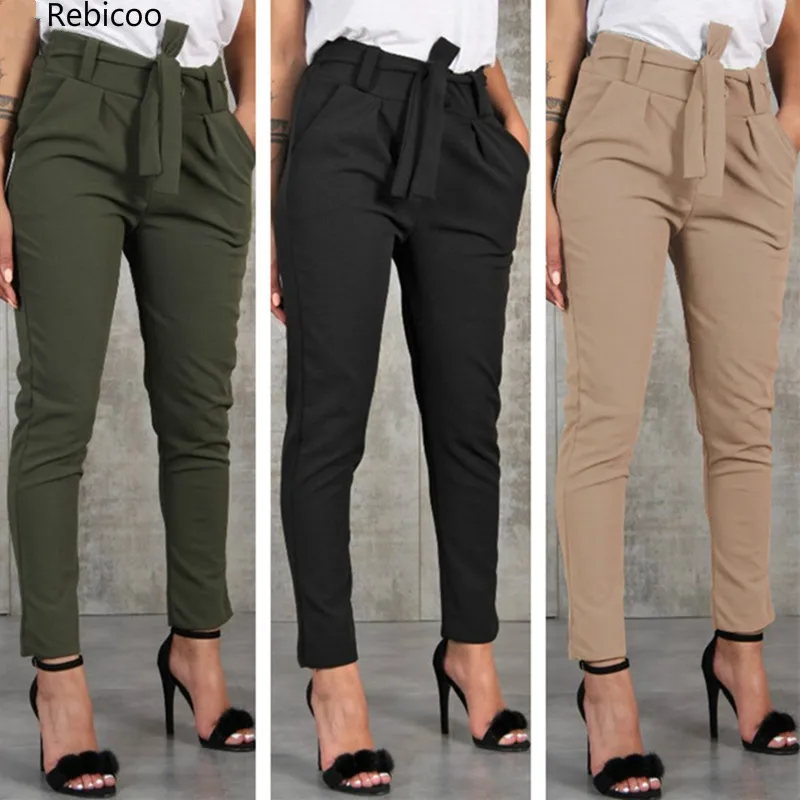 

Casual Slim Chiffon Thin Pants For Women High Waist Black Khaki Green Pants Trousers Female Cute Harajuku Clothing