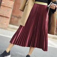 Высококачественная женская элегантная плиссированная юбка, Женская эластичная миди-юбка с высокой талией, Весенняя Осенняя однотонная длинная юбка