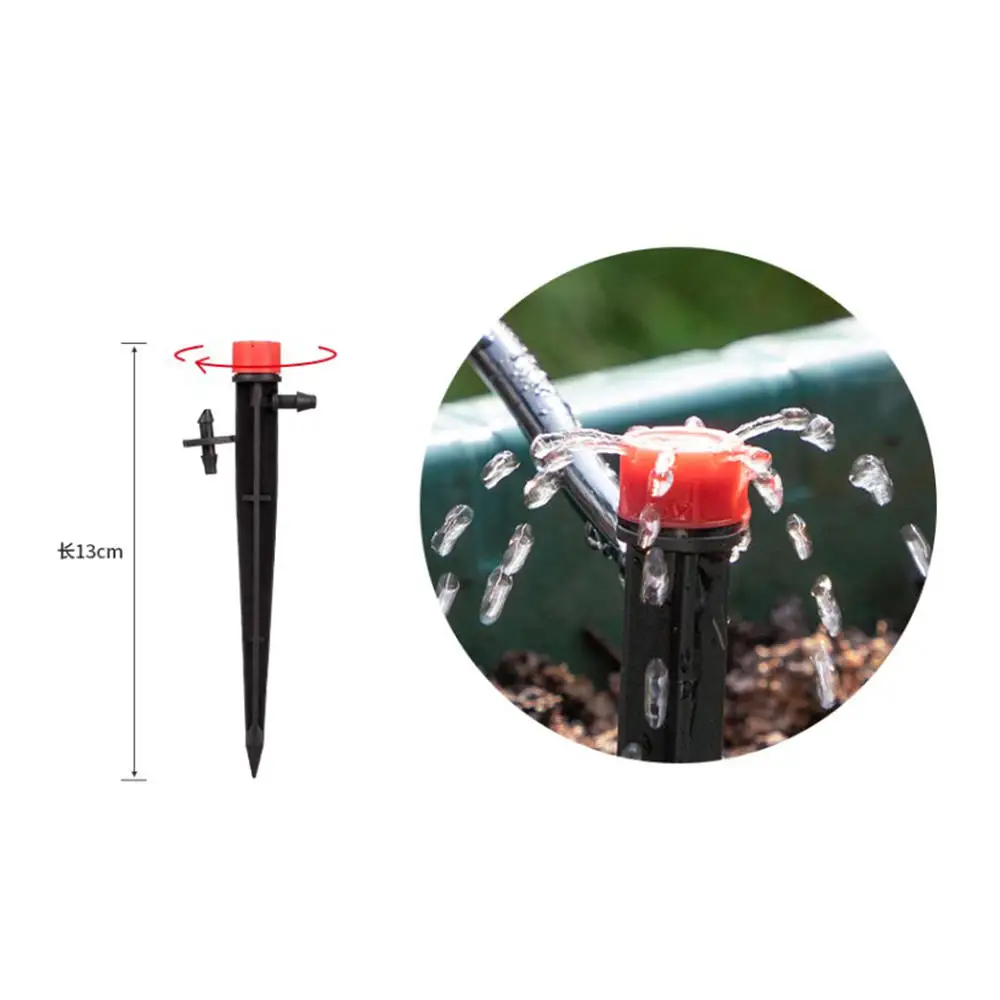 

50Pcs Mini Adjustable Dripper Water Flow Irrigation on Stake Emitter Drip System 360 Degree Eight Hole Drop Arrow