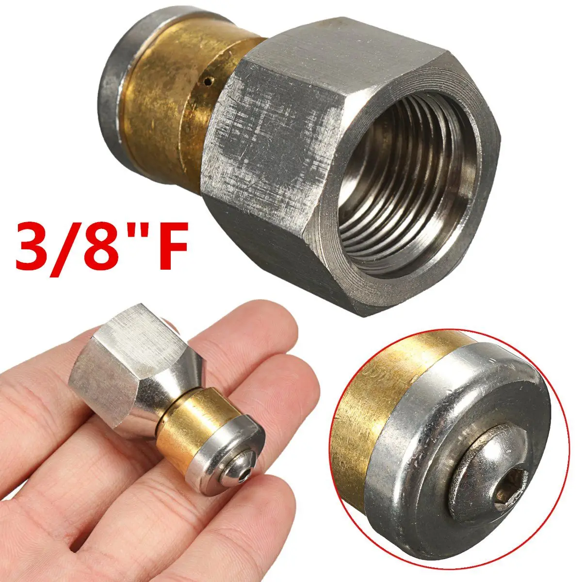 

3/8" F High Pressure Washer Drain Cleaning Nozzle Hose Sewer Pipe Cleaning Nozzle 06 Rotating Spinning Nozzle Jet