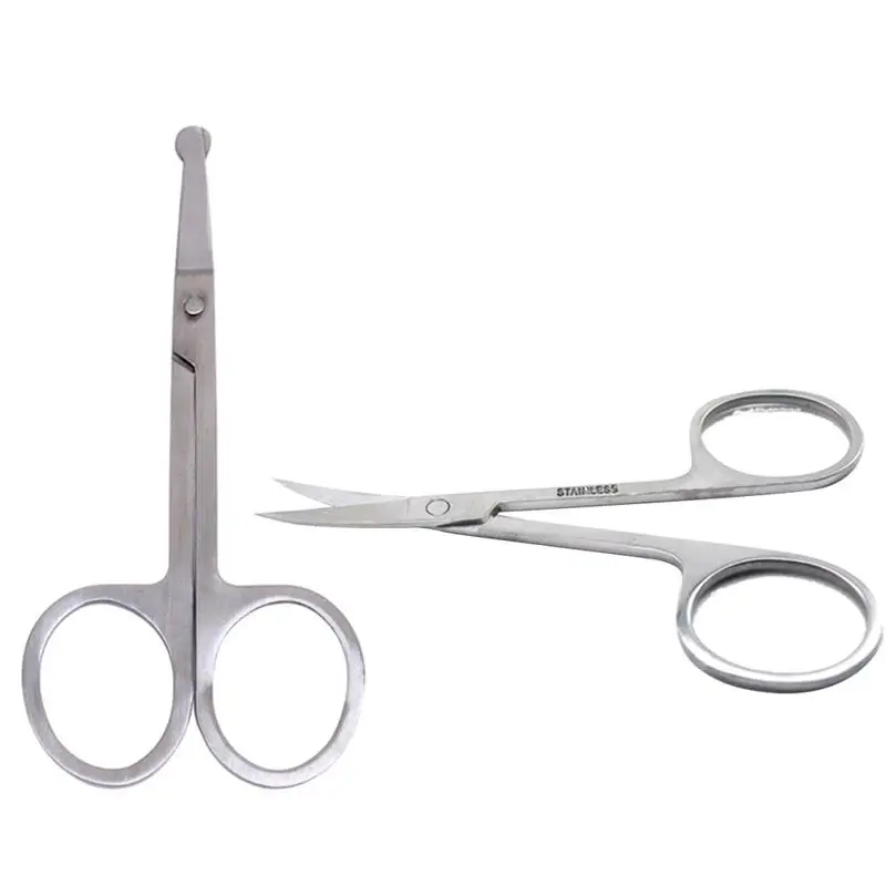 2pcs Nose Hair Scissors Eyebrow Safety Stainless Steel Scissors Nose
