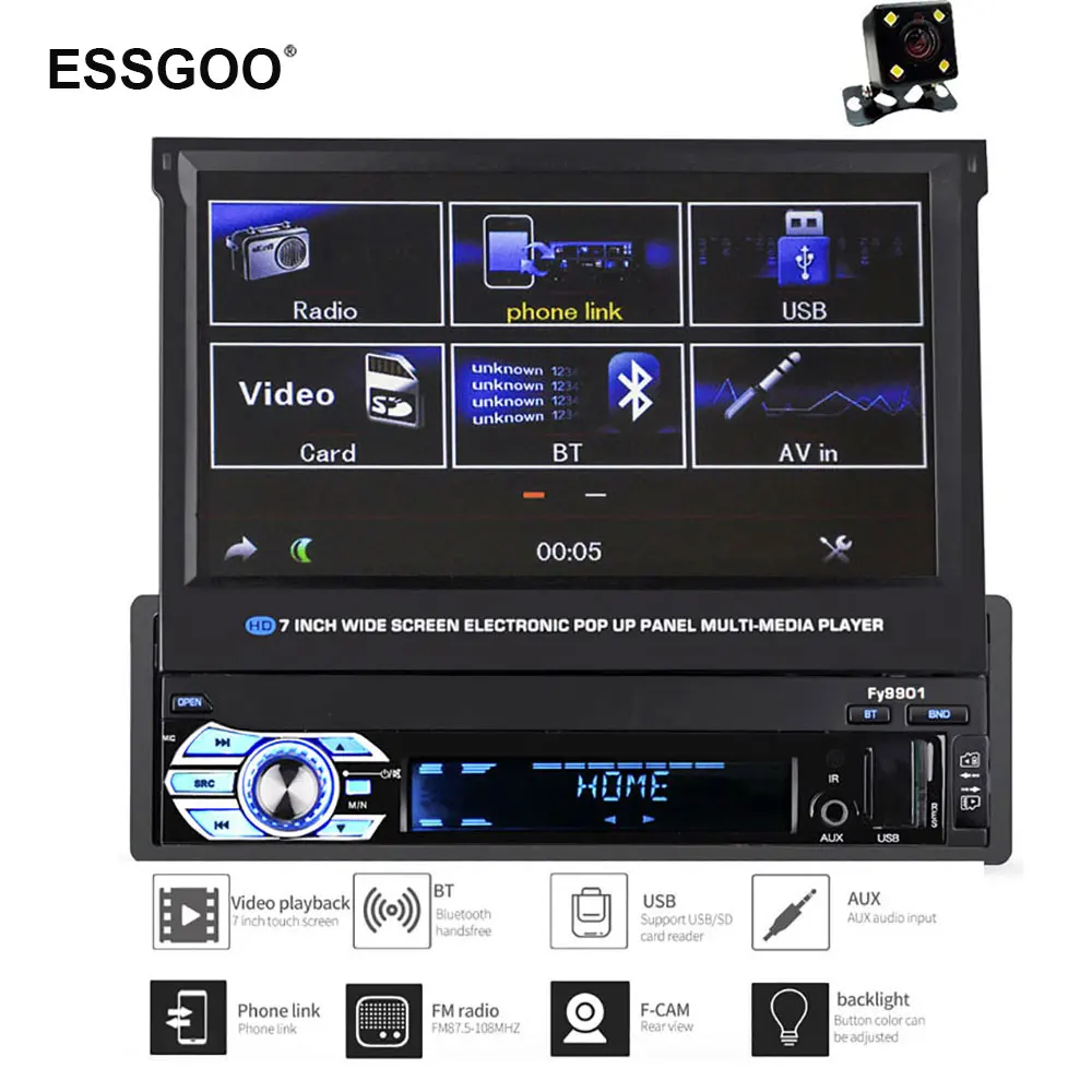 

Retractable 1 Din Car Radio Gps Navigation Multimedia Mp5 Player Bluetooth Autoradio Stereo FM Aux Rear View Camera Navigator