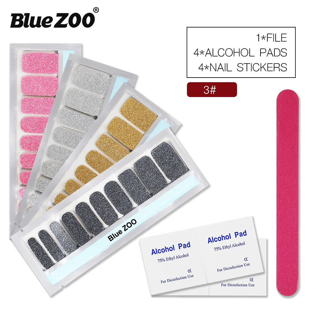 

BlueZOO 40Pcs Nail Polish Stickers with Nail File Solid Color Shine Nail Wraps Self-adhesive Nail Art Decals