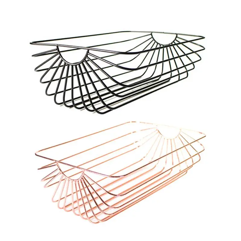 

Nordic Style Iron Desktop Fruit Storage Basket Household Rose Gold Iron Wire For Bread Other Items Cosmetics Jewelry Magazines