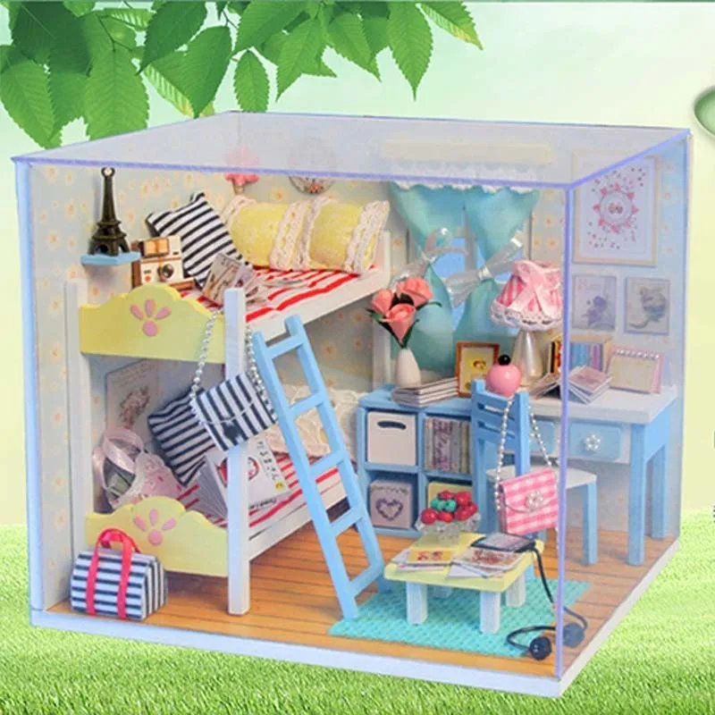 Small DIY Dollhouse 3D Wooden Mini Doll House Lifelike Handmade Miniature Dollhouses Kit Toys for Children Girls Xmas Gifts