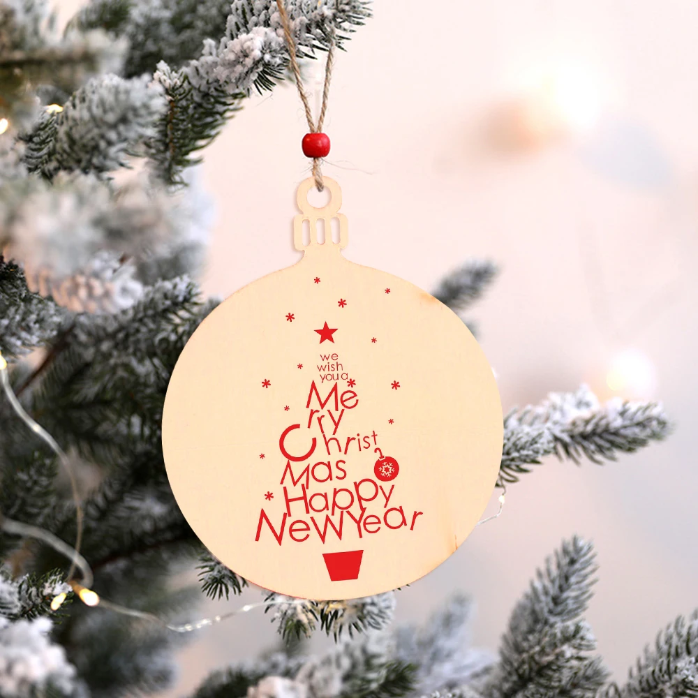 

10PCS DIY Natural Wooden Chip Christmas Tree Hanging Ornaments Pendant Kids Gifts Round Shape Xmas Decorations