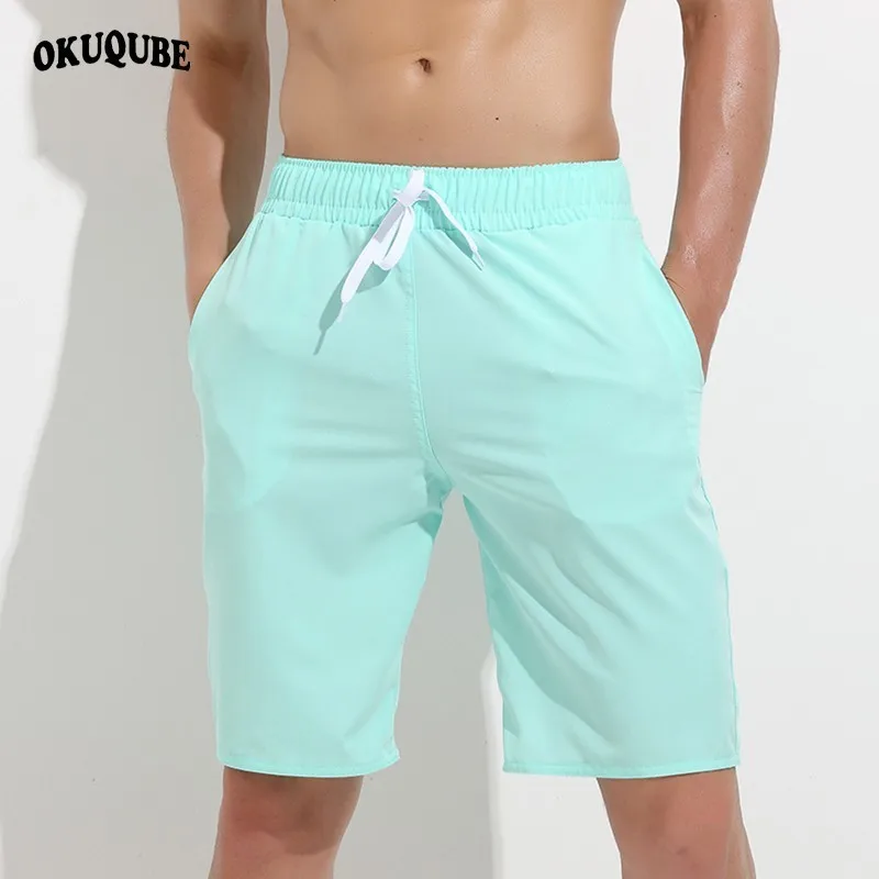 

Solid Men Swimsuit Polyester Side Pockets Drawstring Beach Shorts Breathable Swim Trunks Blue Pink Orange Loose Swimwear Man 3XL