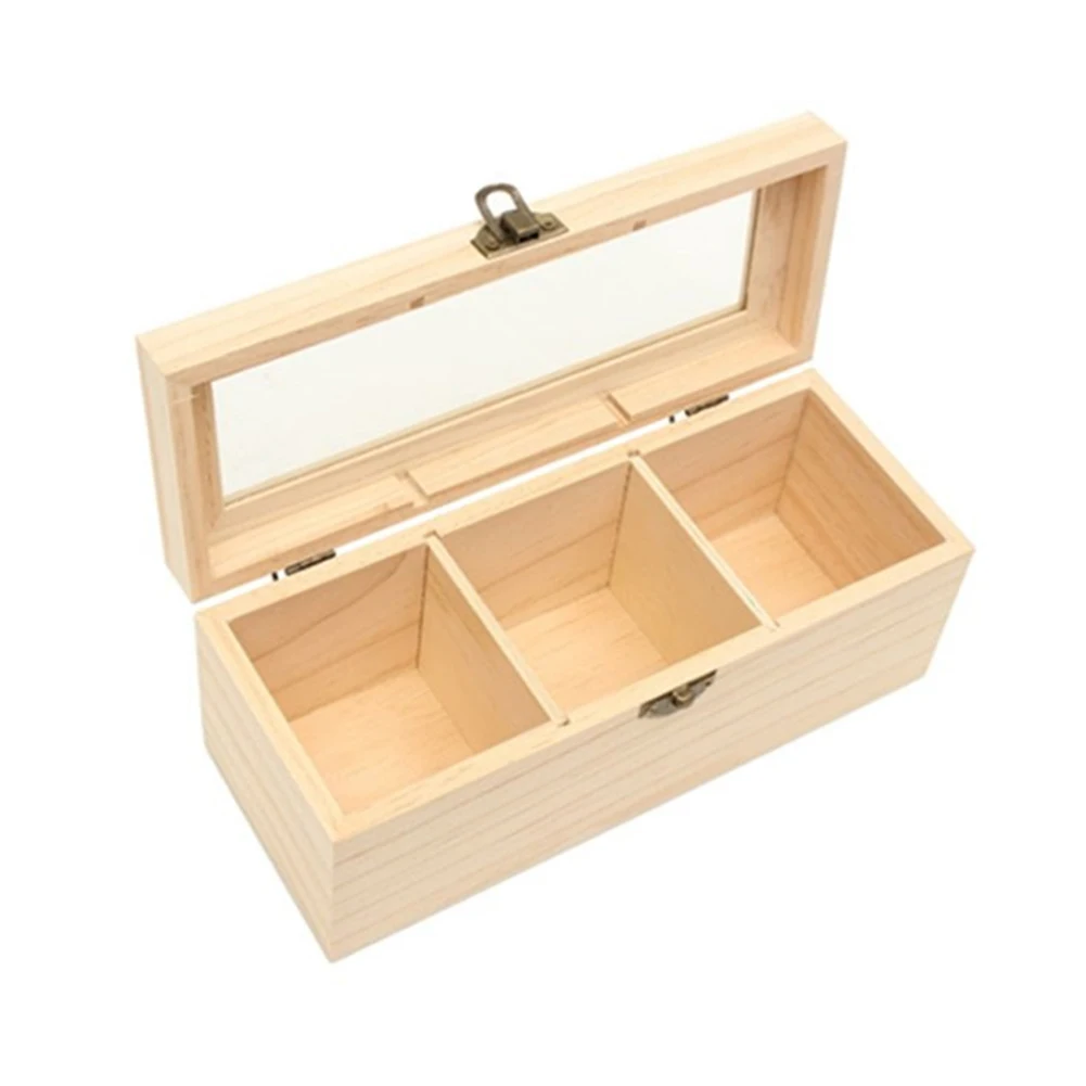 

Wood Tea Caddies Tea Bag Jewelry Organizer Chest Storage Box 3 Compartments Tea Box Wood Sugar Packet Container