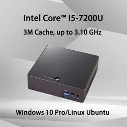 Вентилятор мини-ПК, Intel Core I5 7200U, Windows 10/Ubuntu, [HUNSN BA02], (WiFi/1HDMI1. 4/2USB3. 0/2USB2. 0/1LAN/1USB type-C)
