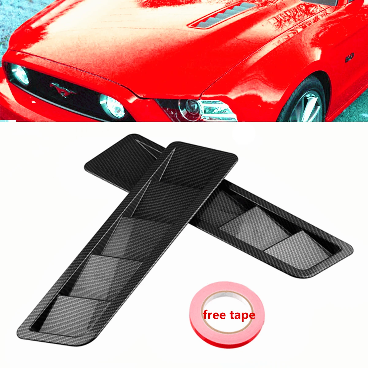 

2pcs Universal Carbon Fiber Style Hood Vents For Mustang Air Flow Intake Hood Self-Adhesive Louver Window Cooling Panel