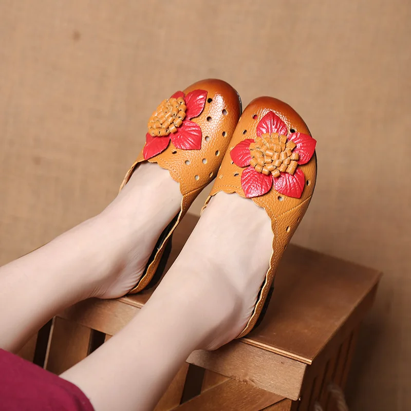 

Slipper Low With Flat Bottom Sandals Woman Beach Shoes Genuine Leather Leisure Slipper