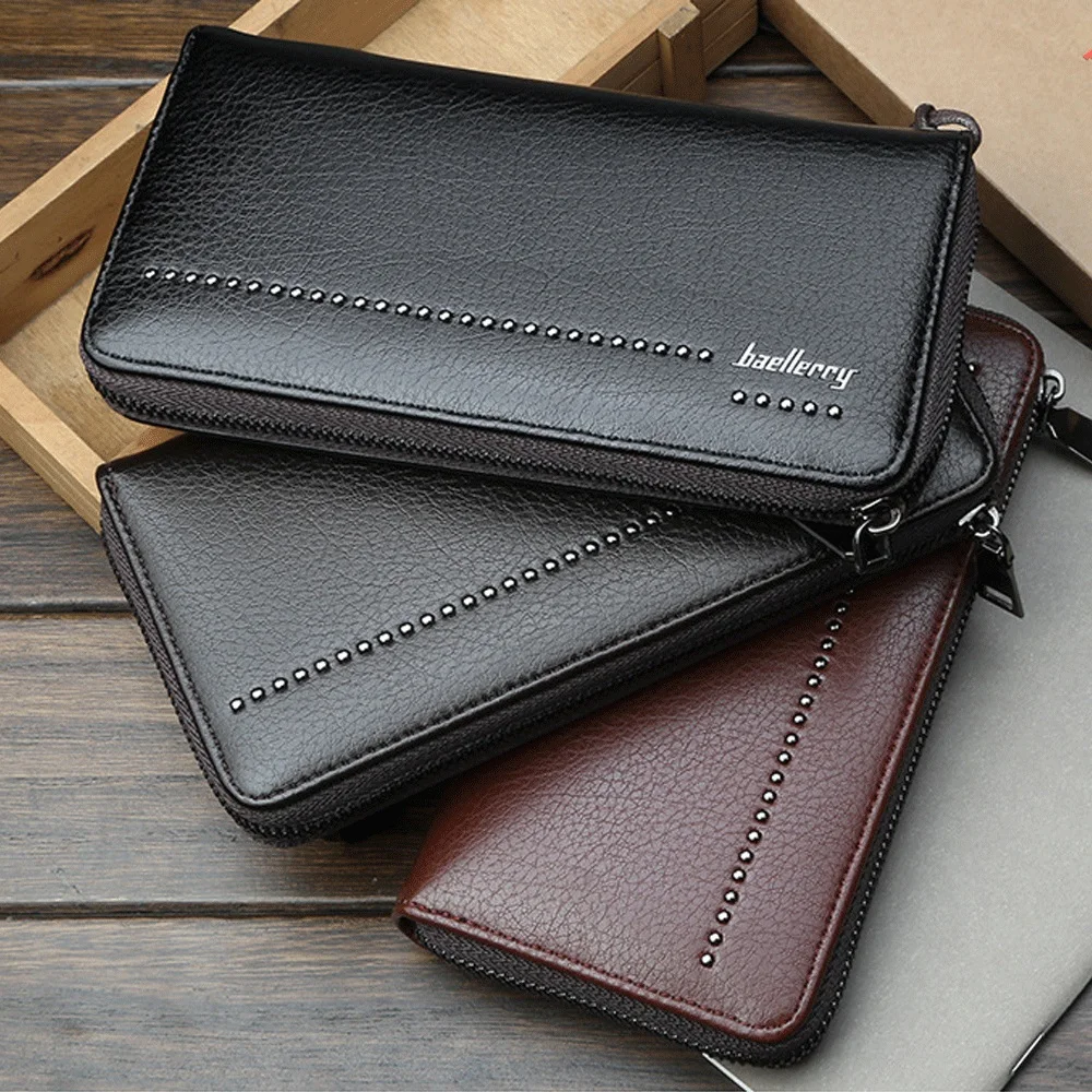 

Men's fashion wallet solid color waterproof classic zipper long card package