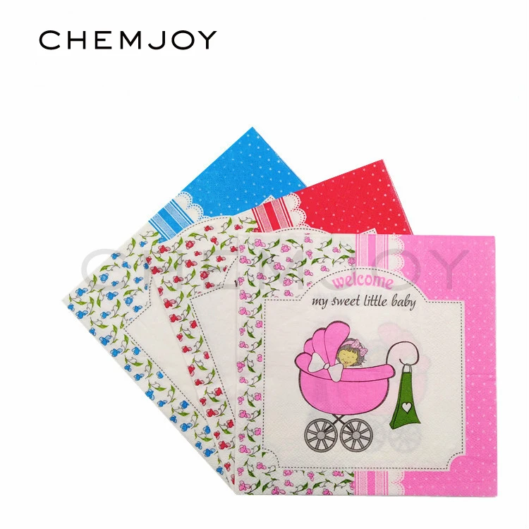 

20 Sheets Decoupage Baby Shower Paper Napkins for Decoupage Disposable Decorative Baptism Gender Reveal Party Tissue Tableware