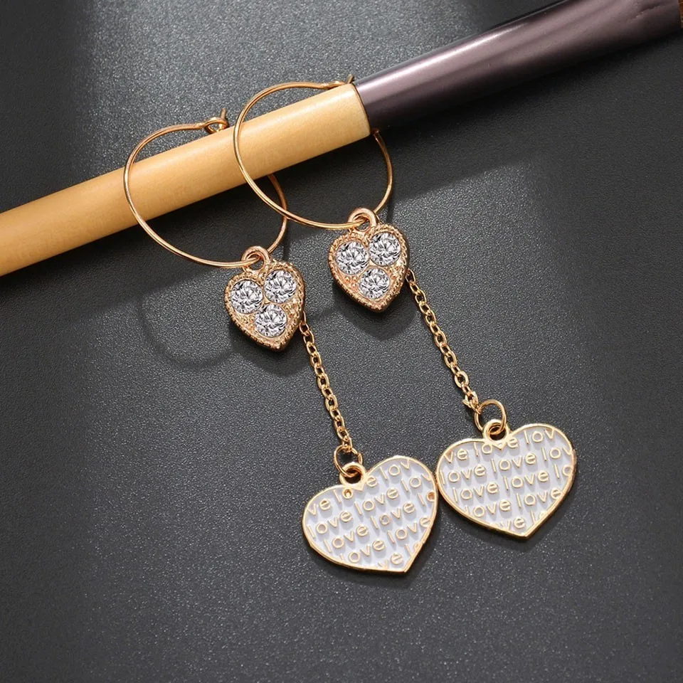 

Women Special Elegant Shinning Rhinestone Letters Heart Drop Earrings Fashion Jewelry Trendy High Quality Wedding Earrings Long