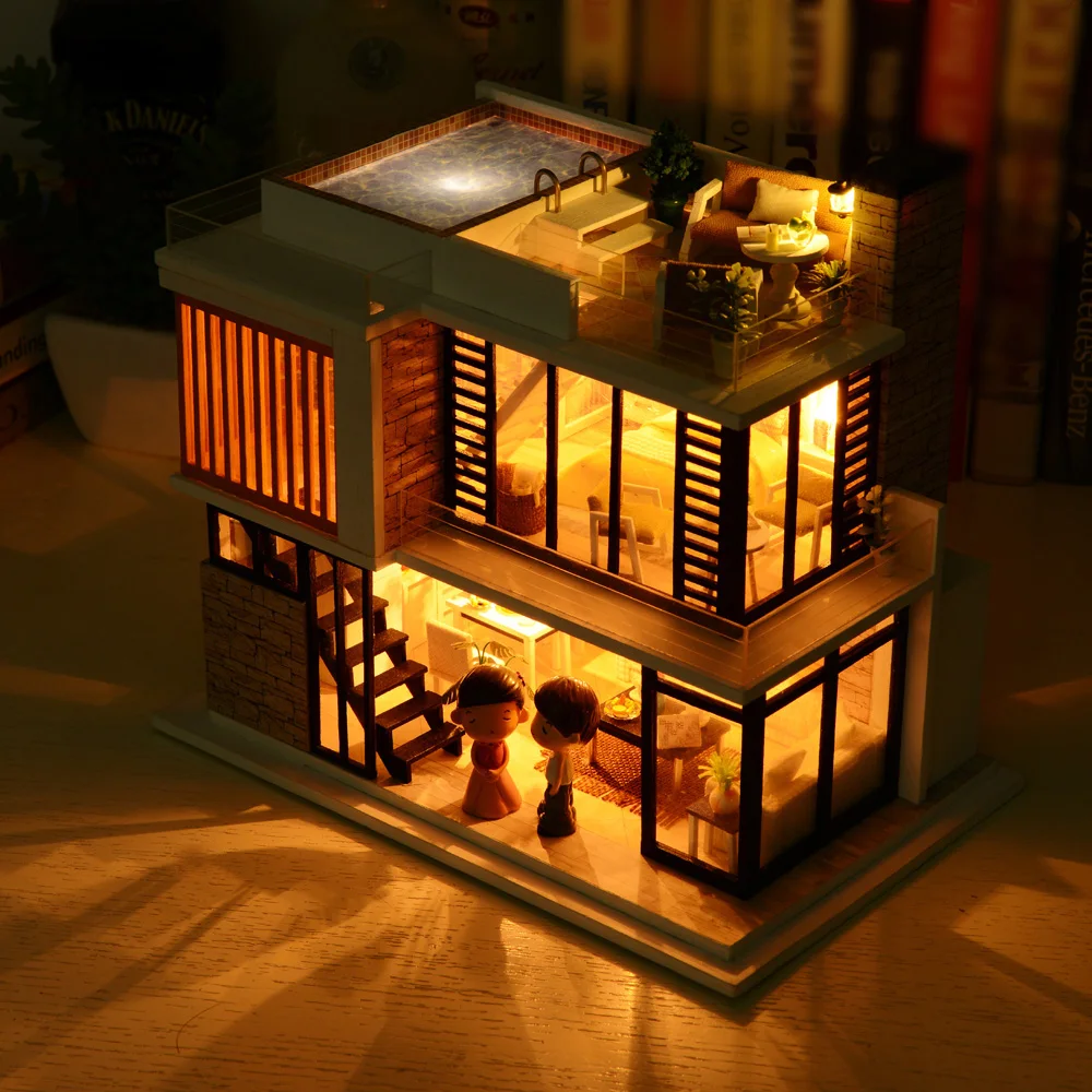

1:32 Doll House Furniture DIY Handmade 2 Floors Wooden Dollhouse House kits