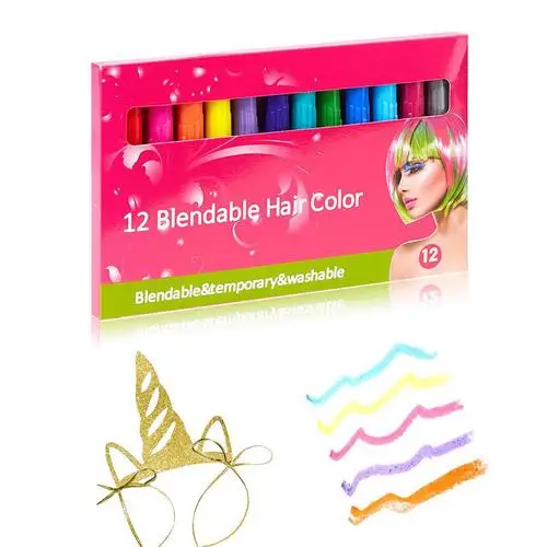 

Hair Chalk-Best 12 Colourful Pen Washes Out Easily With No Mess For All Hair Colours Unicorn Hairbands to use for Christmas