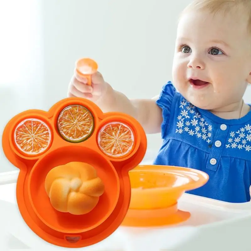 Baby Feeding Bowl Kids Silicone Dinner Plate Suction Cup Hanging Hole Lid Baby Tableware Suction BPA Free Feeding Baby Dish