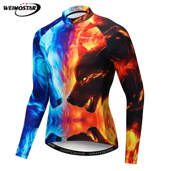 

Weimostar Men's Cycling Jersey Long Sleeve Autumn 3D Printing Wolf Cycling Clothing Quick Dry Bicycle Clothes mtb Bike Jersey