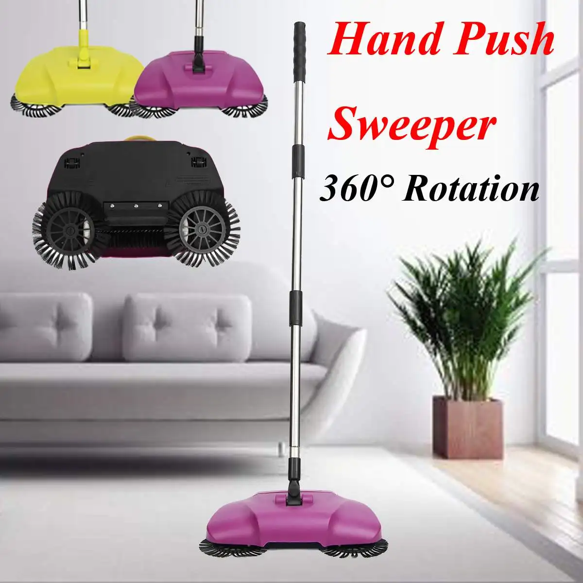 

Stainless Steel Sweeping Machine 360 Degree Rotating Cleaning Push type Magic Broom Household Cleaning Hand Push Sweeper mop