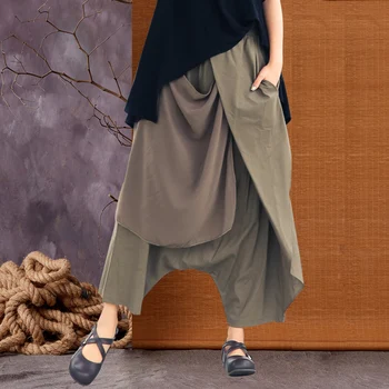 

Summer High Elastic Waist Black Fold Bandage Stitch Loose Cross-pants Women Low Drop Crotch Trousers Fashion Haren Pants A9159