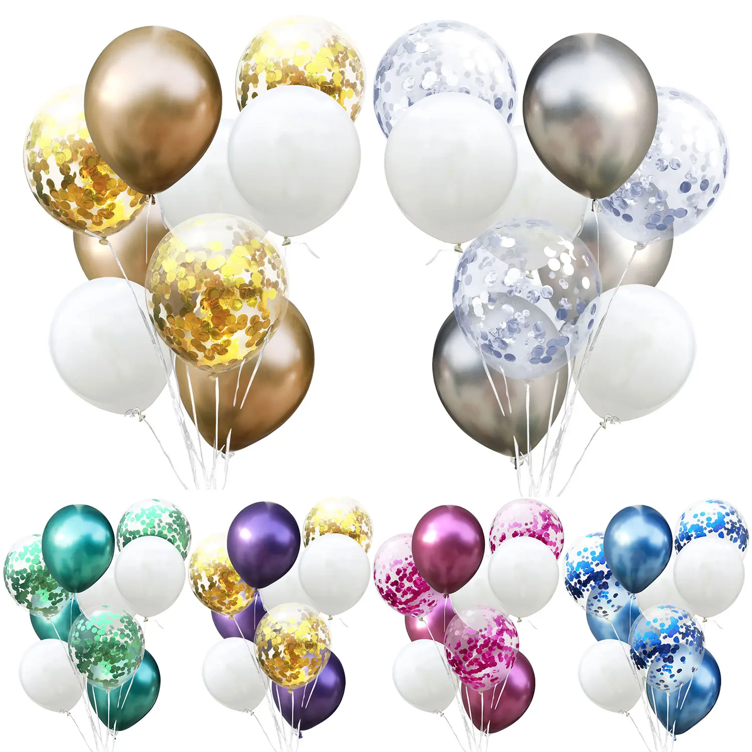 

AMAWILL 9pcs 12 Inch Chrome Metallic Latex Balloons Mix Color Party Confetti Balloon For Wedding Kid Birthday Party Decorations