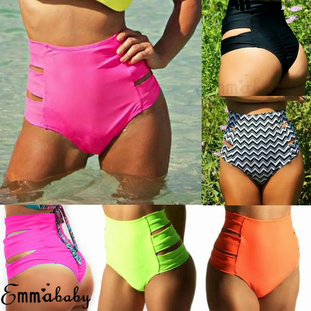 

Womens Sexy Bikini Thong Bottom Brazilian V Cheeky Ruched Swimwear High Waist