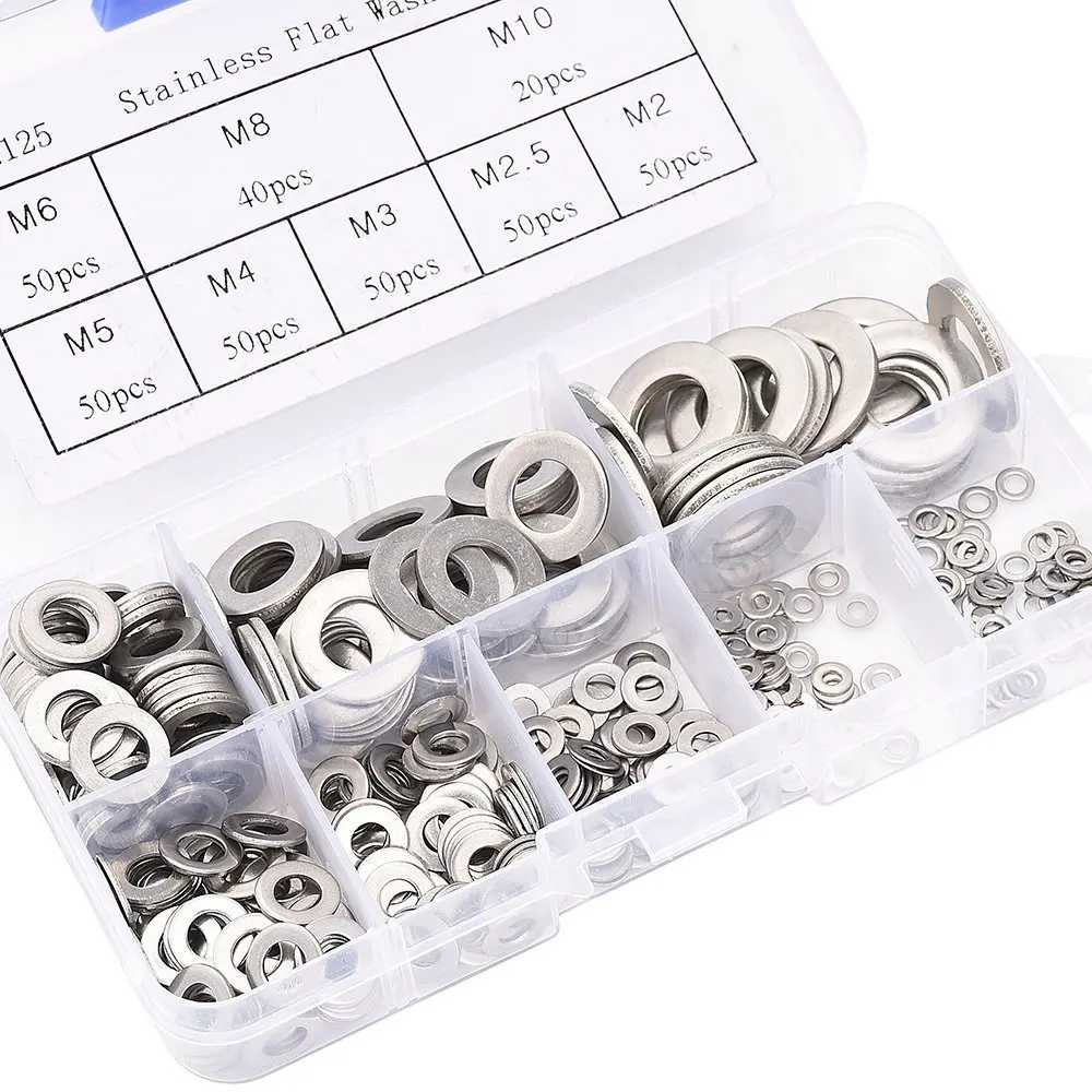 

ELEG-360Pcs Stainless steel Flat Washers Sealing Ring Washers Assortment Set 8 Sizes in a storage Box