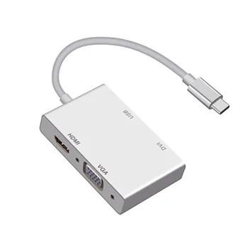 

100PCS USB3.1 Type-c To HDMI DVI 4K VGA USB3.0 HUB 4 in 1 way Multilport Converter Adapter Cable For Laptop Apple Macbook Google